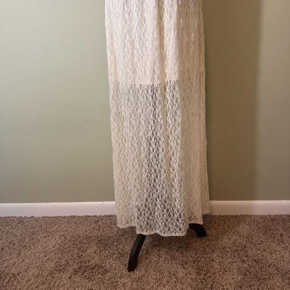 ABERCROMBIE & FITCH Ivory Lace Maxi Dress Thin‎ Straps Lined Beachy Boho Size S